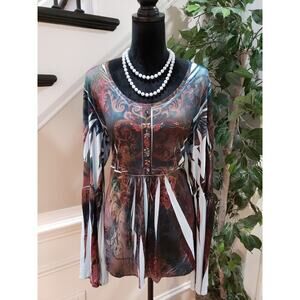 NY Collection Women's Multicolor Polyester Scoop Neck Long Sleeve Top Blouse 1X